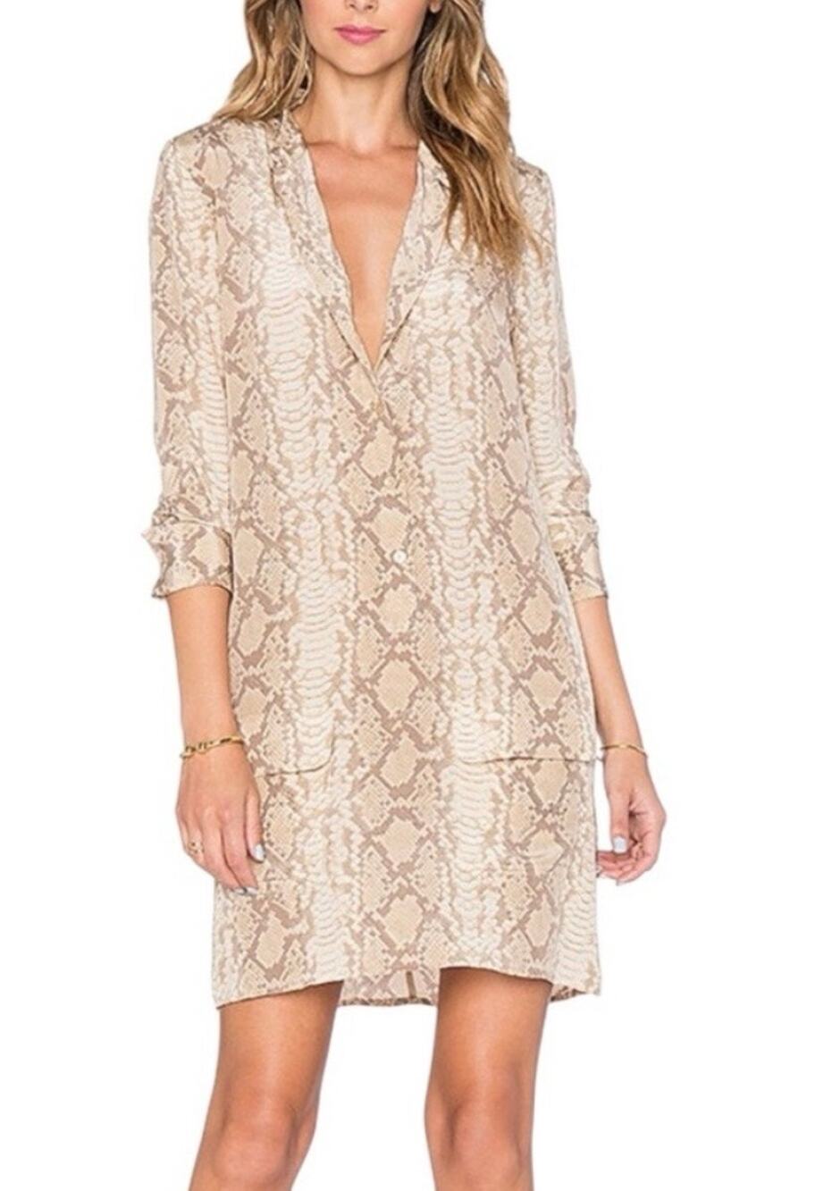 EQUIPMENT Lucida Snake-Print Washed-Silk Button Front Shirt Dress Sz Medium